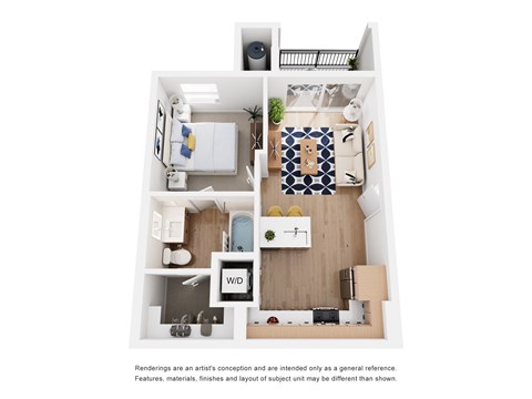 Floor plan for 1 bed, 1 bath, 623 sqft
